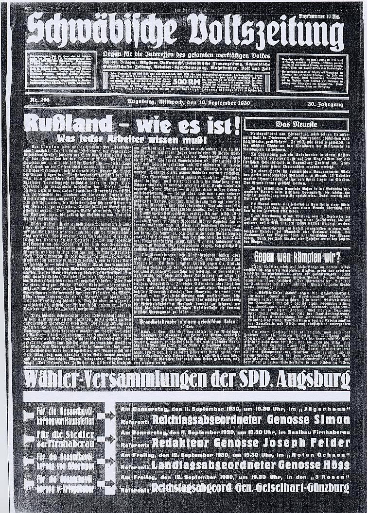 Auszug aus der SVZ vom 10.9.1930 zur Einberufung einer Whlerversammlung